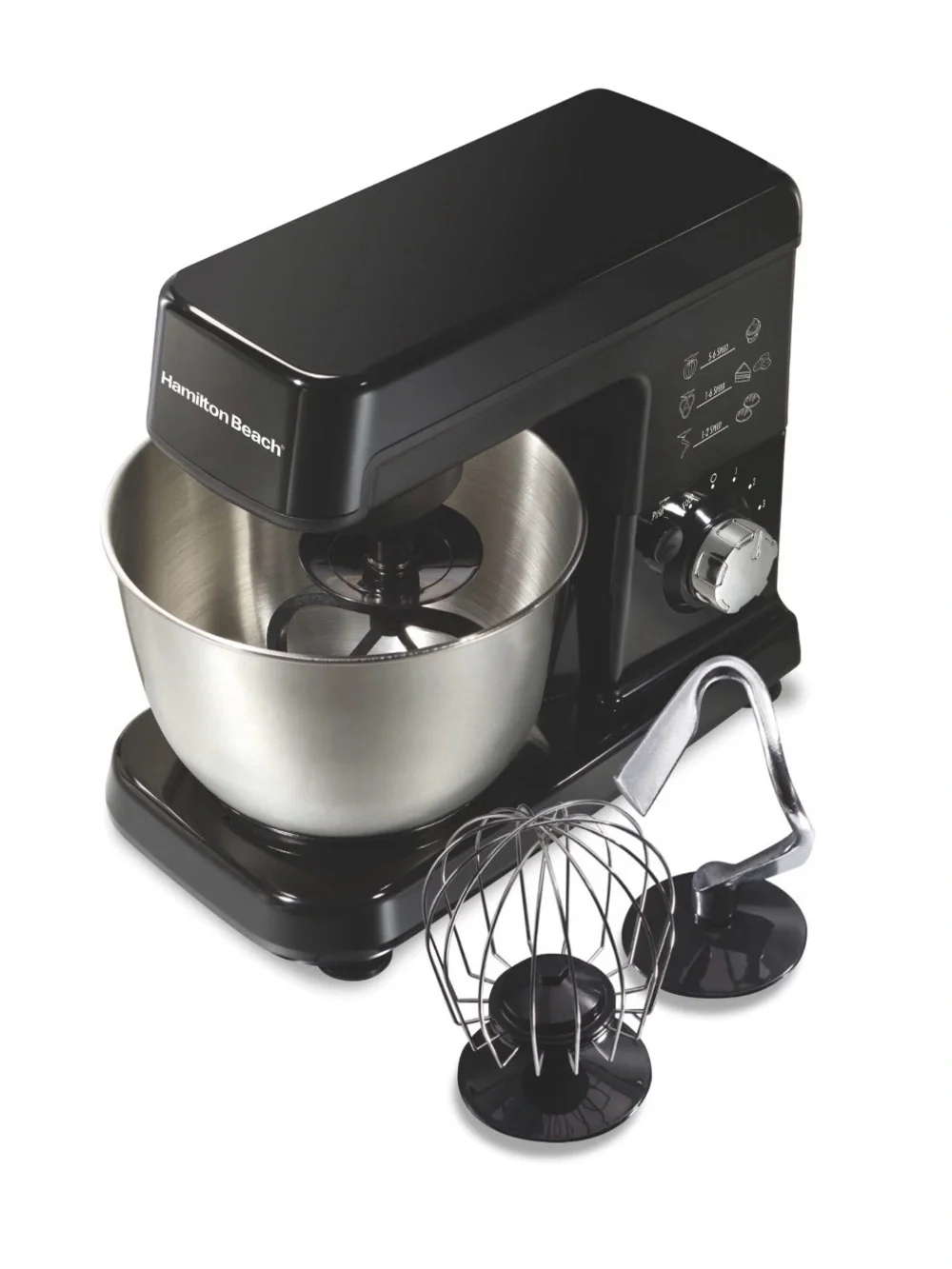 Hamilton Beach Black Stand Mixer with Stainless Steel Bowl and Attachments